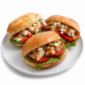 Gefüllte Brötchen mit Hähnchenfilet, Schafskäse und Tomaten