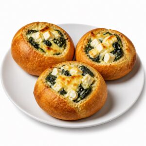 Gefüllte Brötchen mit Käse, Spinat und Schafskäse