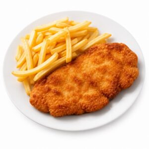 Hähnchenschnitzel mit Pommes