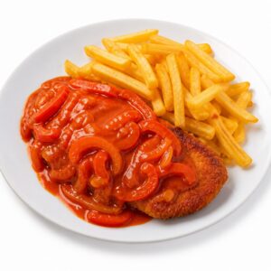 Paprikaschnitzel mit Pommes